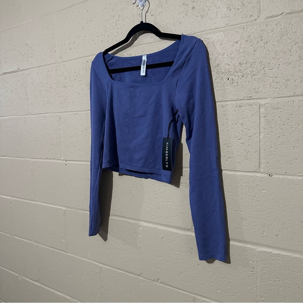 Kimberly C women’s long sleeve crop top in blue size L‎ NWT